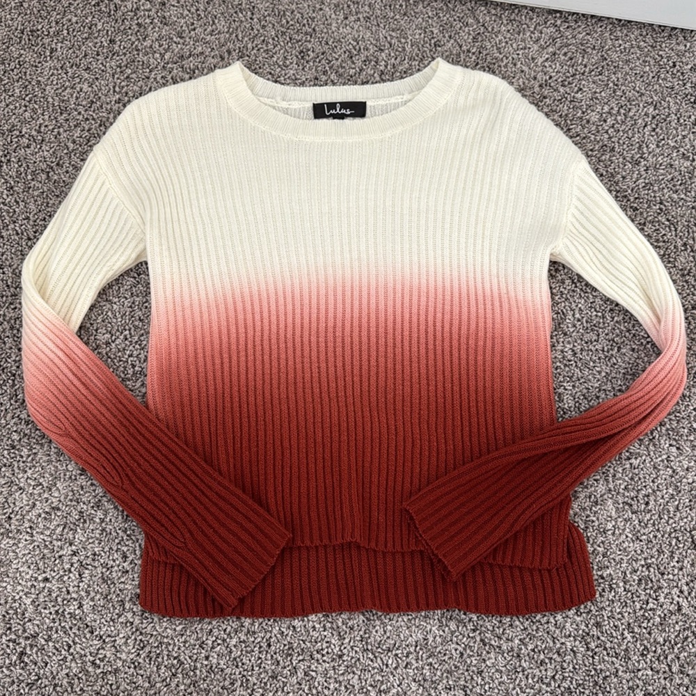 Lulus Dip Into It Brick Red Dip Dye Ribbed Sweater